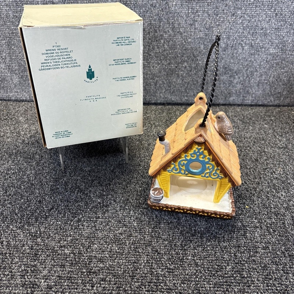 Vtg~Partylite~Ceramic Tealight Birdhouse~Wrens' Resort~IOB